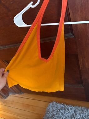 Women's Orange & Red Contrast Ribbed Tote Bag